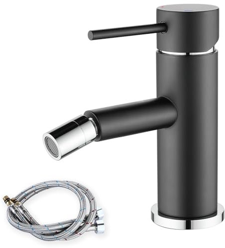 Maynosi Robinets de Bidet Moderne, Mitigeur de Bidet avec Bec Normal (75mm), Robinet de Salle de Bains Monocommande sans Tirette et Vidage, Acier Inoxydable, Noir Mat