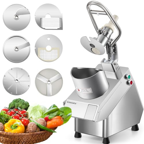 Mxmoonant Catering Coupe-légumes électrique 750 W avec 6 disques à découper | coupe-légumes pro pour couper des tranches, des bandes, des dés, des râpes avec un paquet d'outils