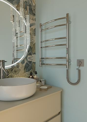 Elna® Scaldasalviette Elettrico Сromo 63x48 cm, 84W - Termosifone Bagno in Acciaio Inox 304 con Termostato & Timer, IP44 - Scaldasalviette a Parete