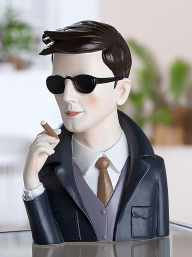 Casablanca Figur Gentleman mit Zigarre - Poly, grau/schwarz, glänzend, H: 25cm, B: 17,5cm, T: 10,5cm - Dekoration, Sammlerstück, Geschenk, Kunstwerk