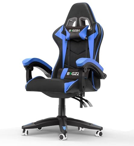 bigzzia Chaise Gaming Ergonomique, Chaise de Bureau avec Coussin et Support Lombaire, Hauteur réglable avec siège pivotant à 360° pour Adultes (Simplicité, Bleu)