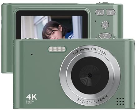 Kavolet 4K-Digitalkamera, 48 MP Digitale Videokamera, 16-facher Digitalzoom, Gesichtserkennung, Bewegungserkennung, Integrierte Blitzbatterie, Taschenkamera für und Jugendliche (Grün)