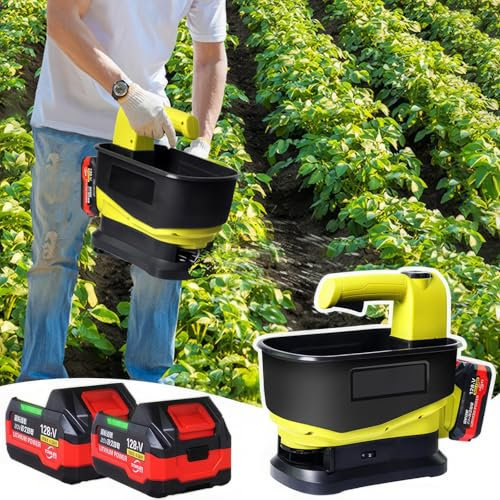 Kabelloser Rasensamenstreuer, 5,5L Handstreuer mit 2 * 4,0Ah Akkus, Einstellbare Streubreite & Flussrate, Dünger- & Steinsalzstreuer für Saatgut, Futter & Streusalz