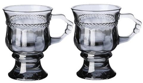 Tasses à café irlandais vintage, verre à café irlandais transparent avec poignée, base à pied, résistantes à la chaleur, tasses robustes pour chocolat chaud, thé, café (gray, 2pcs)