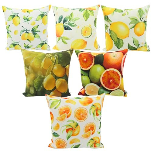 CB Home & Style Outdoorkissen Gartenkissen Wasserabweisend Wasserfest 45 x 45 cm mit Füllung Zitrone Orange (Zitrone5)