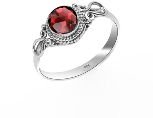Granat Ring 925 Sterling Silber 100% Natürlicher Edelstein Ring, Statement Herren-Damen Ring Vintage Boho Handarbeit Ring Runde Form 6 mm Verlobungsring NH26-GRNT-5