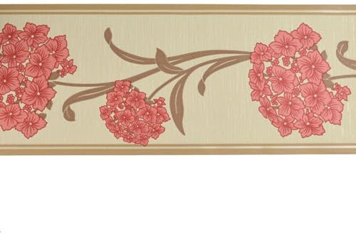 Imogen Border Red - Floral Beige Brown Wallpaper - Contemporary Paste The Paper
