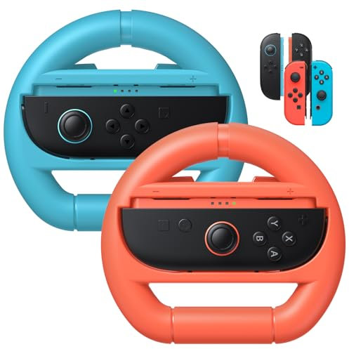 FASTSNAIL Volant Compatible avec Nintendo Switch 2/Switch 1/Switch OLED, Antidérapant Volant für JoyCon 2/1, Accessoire pour Mario Kart World(Bleu+Orange)