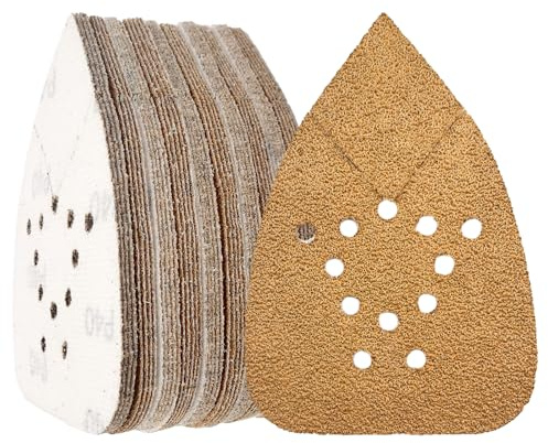 Maus-Schleifpapier, 50 Stück, 95x135mm, Klett-System, 12 Löcher für Staubabsaugung, für Black & Decker und 140mm Schleifer (40Grit)