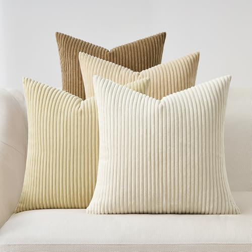 Topfinel Housses de Coussin 40x40cm Décoration Chambre Salon Maison Beige Clair Lot de 4 Housse Coussin Canapé Lit Jardin Déco Aesthetic Scandinave pour Canapé en Velours Côtelé