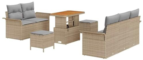 vidaXL Garten-Sofa-Set 8 stk. 7-Sitzanzahl Beige und Hellgrau | Modulares Möbelstück für flexible Arrangements, Robustes Gewebe, das super leicht zu reinigen ist,