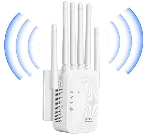 Ripetitore wifi potente per casa,Amplificatore Wifi,Copertura fino a 2000 piedi quadrati,6 Antenna,2 Porte LAN,Estensore Wi-Fi per Casa e Ufficio,facile da configurare,Plug and Play