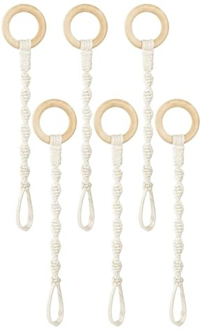 Rersduyt 6-Pack Plant Hanging Extender Wood Ring Hand Woven Flower Pot Rope Hanging Cotton Rope Garden Flower Pot