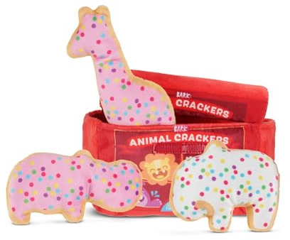 Barkbox Animal Squeakers 4-in-1 Interactive Plush Dog Toy - Squeaky Dog Toys with Crinkle Box and Treat-Hiding - for Extra Small to Small Dogs and Puppies