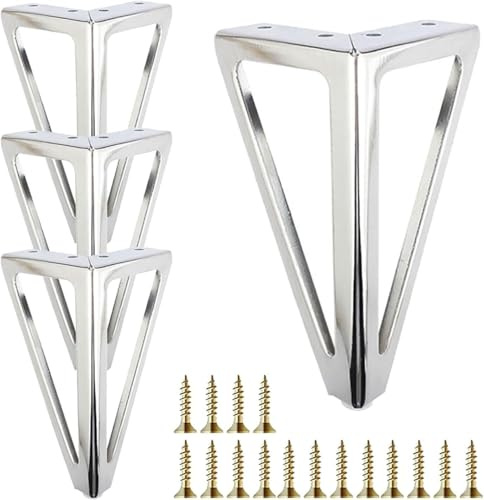 Hyever Möbelbeine, 15,2 cm, silberfarben, robuste Metall-Möbelfüße, goldene Sofa-/Schrank-/Tischbeine, 4 Stück, 15,2 cm Beine, 4 Stück, Couchfüße, Ersatz für Schrankkommode (Silber)