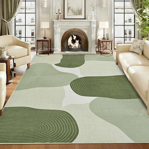 Alishomtll Grün Weiß Teppich, Modern Geometrisch Linien Teppich 120x170cm | Rutschfest Waschbar Küchenteppich, Weicher Kurzflor Flurläufer für Wohnzimmer Schlafzimmer Arbeitszimmer Kinderzimmer Eingang