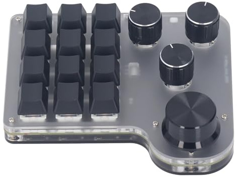 Hamwesh Tastiera Macro, connettività 3 modalità Cablata e Wireless 2.4G, Tastiera da Gioco Programmabile con 12 Tasti 4 Manopole Interruttore Meccanico Blu LED RGB per Ufficio di Gioco e