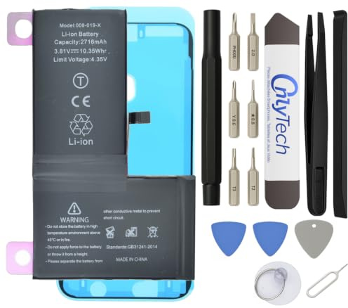 OnlyTech - Premium replacement battery for iPhone X - Capacity 2716mAh, identical quality (TI chip) - Kit 15 tools and screen adhesive included
