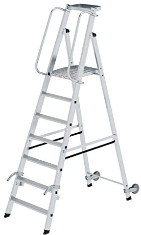 Aluminium-Stehleiter mit Rollen und Griff 7 Stufen Arbeitshöhe bis ca. 3,65 m