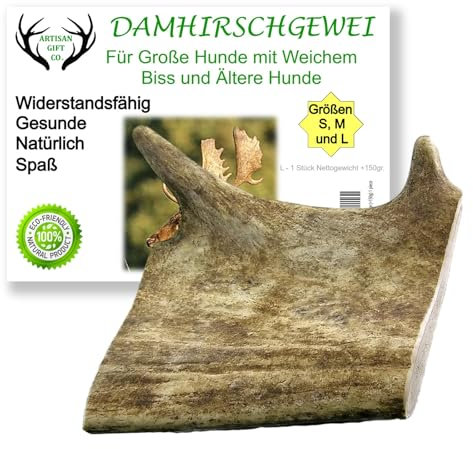 ARTISAN GIFT CO Damhirschgeweih Kauknochen für Welpen und Große Hunde - Mindestgewicht 150 Gramm (L, L - 1 st)