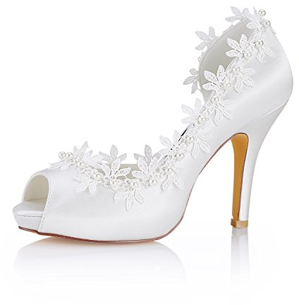 Emily Bridal Scarpe da Sposa Avorio Tacchi Alti da Donna in Pizzo con Tacco a Punta e Tacco Alto (EU37, Avorio)