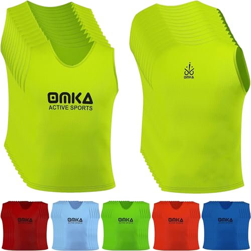 OMKA 12 Stück Fußball Leibchen Trainingsleibchen Markierungshemd Fußballleibchen für Kinder Jugend und Erwachsene, Farbe:Gelb, Bibs:Senior (L)