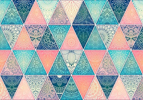 decomonkey Fototapete selbstklebend Ornament Orient Bunt 343x256 cm XL Selbstklebende Tapeten Wand Fototapeten Tapete Wandtapete klebend Klebefolie Geometrische Muster Mandala blau rosa