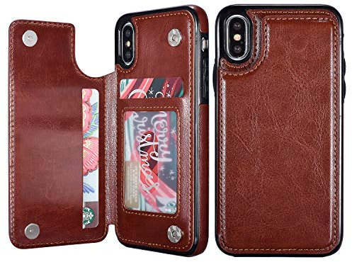 UEEBAI Coque pour iPhone XR, étui en Cuir synthétique de Luxe avec Deux fermoirs magnétiques, Fentes pour Cartes, Fonction Support, Durable, résistant aux Chocs, Coque arrière en TPU Souple pour