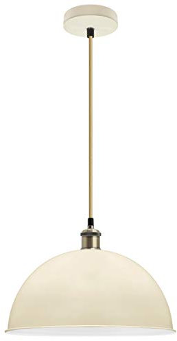 Large Vintage Retro Ceiling Pendant Hanging Dome Light Shade Metal Cream Finish Antique Brass Industrial Lamp Holder M0093
