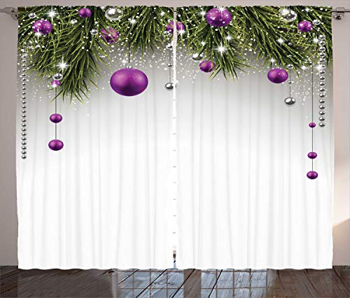 ABAKUHAUS Weihnachten Rustikaler Vorhang, Baum, Wohnzimmer Universalband Gardinen mit Schlaufen und Haken, 280 x 245 cm, Grau Lila