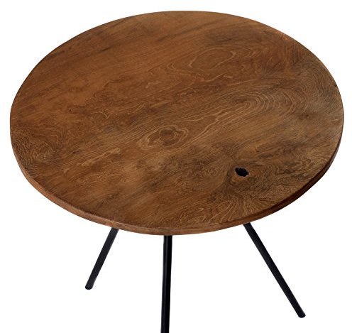 Design Beistelltisch Couchtisch Rund Teakholz Eisen Holz Teak Wohnzimmertisch Coffee Table Edel Teaktisch Ø 50 (Fast Rund)