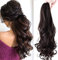 Cybelleza Haar Extensions Zopf Haarteil Clip in Ponytail Extensions Claw Pferdeschwanz Haarverlängerung günstig wie Echthaar Gewellt Lockig Kunsthaare Lang Voluminös (Mittel braun)