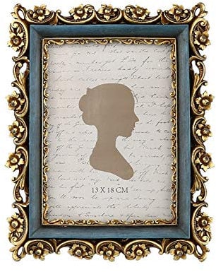 Sunlit Gross Antik Bilderrahmen 20x25 cm, 8x10 Vintage Fotorahmen mit Glasscheibe, Wanddeko Tischdeko, Blau