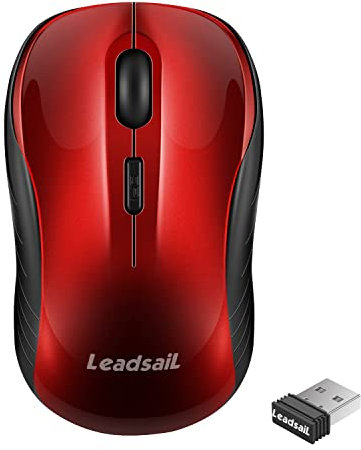 LeadsaiL Maus Kabellos, 2.4G Wireless Maus Leise mit USB Empfänger, 1600 DPI Optical Tracking, 4 Tasten Mäuse, Für Links- und Rechtshänder, Kompatibel mit PC, Mac, Laptop, Windows - Rot