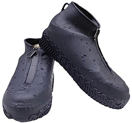 SANON Silikon Überschuhe, Wiederverwendbare Schuhüberzieher Wasserdicht Regenüberschuhe für Regen, Schneetag, Wüstenstrand, Schlammige Straßen, Unisex,Schwarz-L