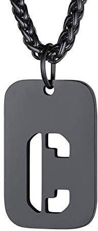 FindChic personalisierter Kettenanhänger Herren Armee Stil Dog Tag Anhänger mit Buchstabe C Männer Anhänger
