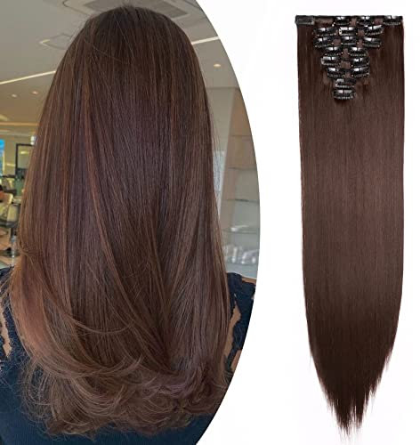 S-noilite Clip In Extensions Haarverlängerung Glatt 8 Teiliges SET 18 Clips 8Pcs Voller Kopf Wie Echthaar 66cm Mittel braun