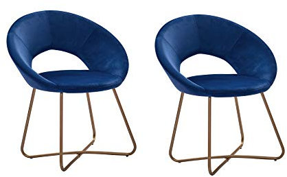 SAM 2er Set Esszimmerstuhl Lenny in Blau, Stoffbezug aus Samt, Goldene Metallbeine, Design-Sessel, Polsterstuhl im skandinavischen Stil