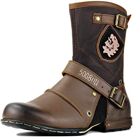OSSTONE Chukka Stivali Cowboy Boots Maschio Mens Motociclo Botas in Pelle Vitello Western retrò Stile Uomo Stivali Piatto Caviglia Stivaletti Boots 5008-1-H-Brown-IT Marrone 10.5