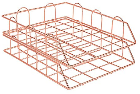 XINGHE 2 Stück Metall Dokumenten Ablage, Metall Ablagefächer Stapelbar Papierablage Schreibtisch, für Schreibtisch, Ablagefach, Briefablage (Roségold)