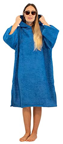 ALLEN & MATE 100% BAUMWOLLE Unisex-Surfponcho mit Kapuze für Erwachsene – Übergroßer schnelltrocknender saugfähiger Wickelmantel für Strand und Schwimmen (S-M, Königsblau)