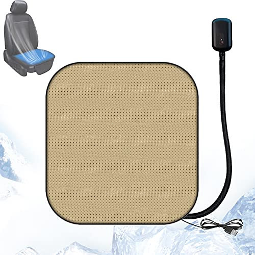 Klima Sitzauflage Auto, Autositz Kühlung,EnweMahi Kissen Der Autoklimaanlage mit USB-Anschluss, 3 Geschwindigkeiten, für Autositz Im Sommer, Auto-Vordersitz, Chnelles Abkühlen,Beige