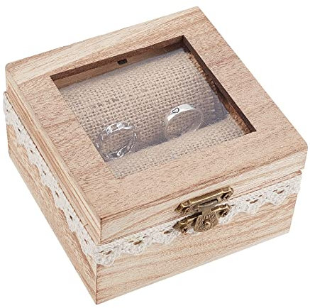 PH PandaHall Ehering Box, Ringbox Holz Ringschatulle Holzringträger Box Personalisierte Ringhalter Verlobungsring Box für Hochzeitsdekoration Rustikale Strand Thema Hochzeit Antrag Zeremonie