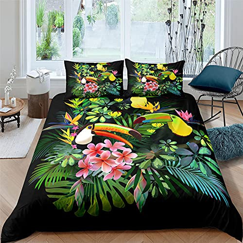 PONGLPKBB Bettwäsche 200x200 Tukan, Mikrofaser Bettbezüge - 1 x Bettbezug mit Reißverschluss + 2 Kissenbezug 80x80 cm für Erwachsene Jugendliche Kinder