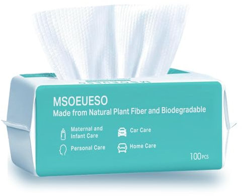 MSOEUESO Soft Dry Wipes Cotton Facial Tissues, 100 Count Disposable Face Towel, Cotton Face Towels for Sensitive Skin, Facial Cleansing, Makeup Removing, Surface Cleaning