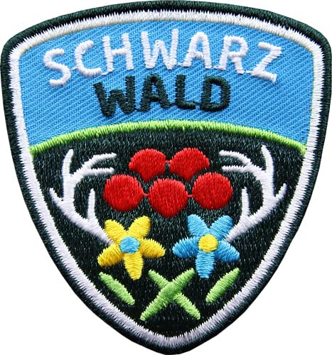 2 x Schwarzwald Abzeichen 55 x 61 mm/hochwertig gestickte Aufnäher Aufbügler Wappen/Patch für Kleidung Tracht Mode Rucksack Erwachsene/Bollenhut Hirsch-Geweih (Blau)