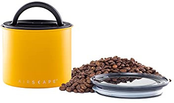 Planetary Design Airscape Edelstahl-Kaffeebehälter – Vorratsbehälter für Lebensmittel – Patentierter luftdichter Deckel – Erhaltung der Lebensmittelfrische durch überschüssige Luft (Klein, Mattgelb)
