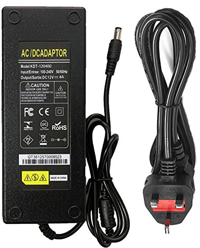 Manningham Lighting 12V 4A Power Supply for LED Strip Light AC 100V 240V Mains to DC 12 Volt Converter Adapter Driver Transformer 48W 3 Pin Plug 1M Cable 5.5mm x 2.1mm Jack