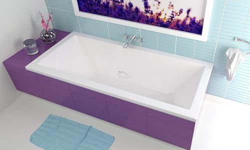 ECOLAM® Badewanne Wanne Rechteck Quadro Design Acryl weiß 180x80 cm + Ablaufgarnitur Ab- und Überlauf Automatik Füße Silikon Komplett-Set, Rechteckbadewanne für zwei