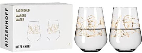 RITZENHOFF 3421001 Wasserglas 500 ml - Serie Sagengold Nr. 1, 2er Set, Mythologiemotiv, Echt-Gold - Made in Germany
